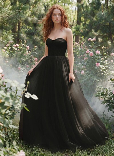 A-Line Sweetheart Floor-Length Tulle Sleeveless Prom Dress