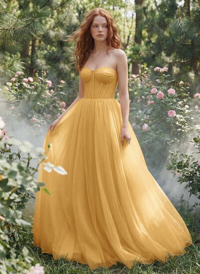 A-Line Sweetheart Floor-Length Tulle Sleeveless Prom Dress