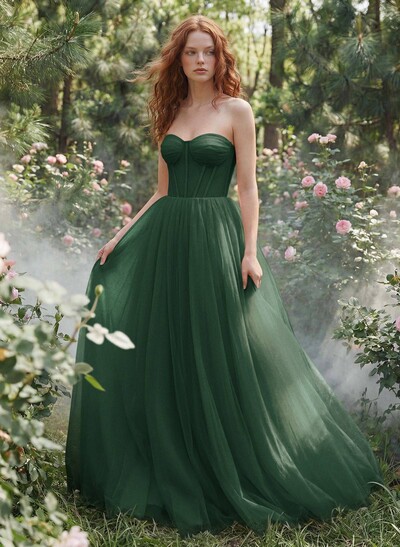 A-Line Sweetheart Floor-Length Tulle Sleeveless Prom Dress