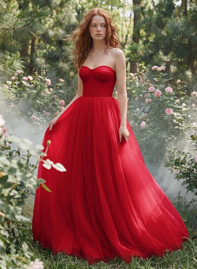 A-Line Sweetheart Floor-Length Tulle Sleeveless Prom Dress