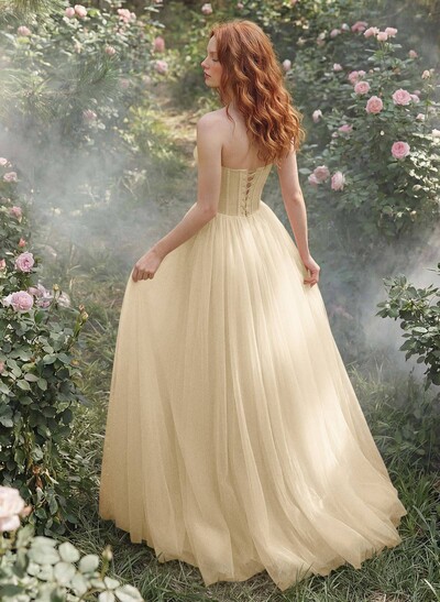 A-Line Sweetheart Floor-Length Tulle Sleeveless Prom Dress