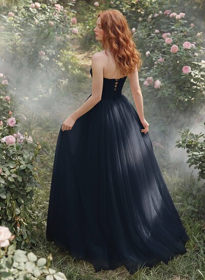 A-Line Sweetheart Floor-Length Tulle Sleeveless Prom Dress