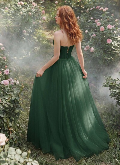 A-Line Sweetheart Floor-Length Tulle Sleeveless Prom Dress