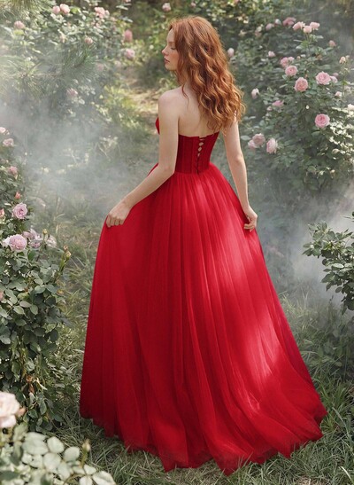 A-Line Sweetheart Floor-Length Tulle Sleeveless Prom Dress