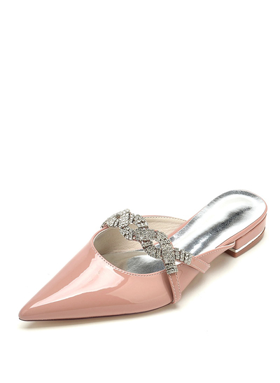 Closed Toe Patent Leather Low Heel Shoes/Party Shoes With Rhinestone