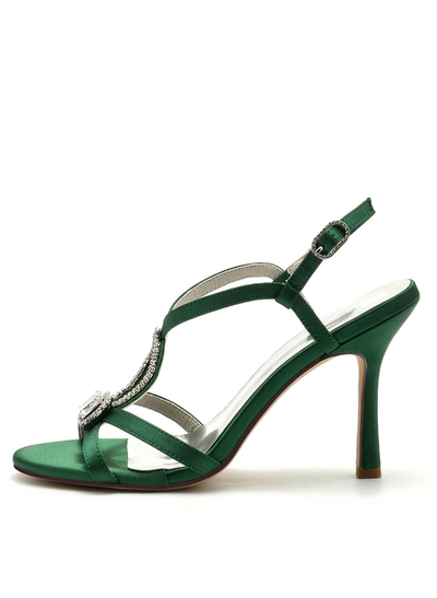 Open Toe Slingback Heel Shoes With Rhinestone