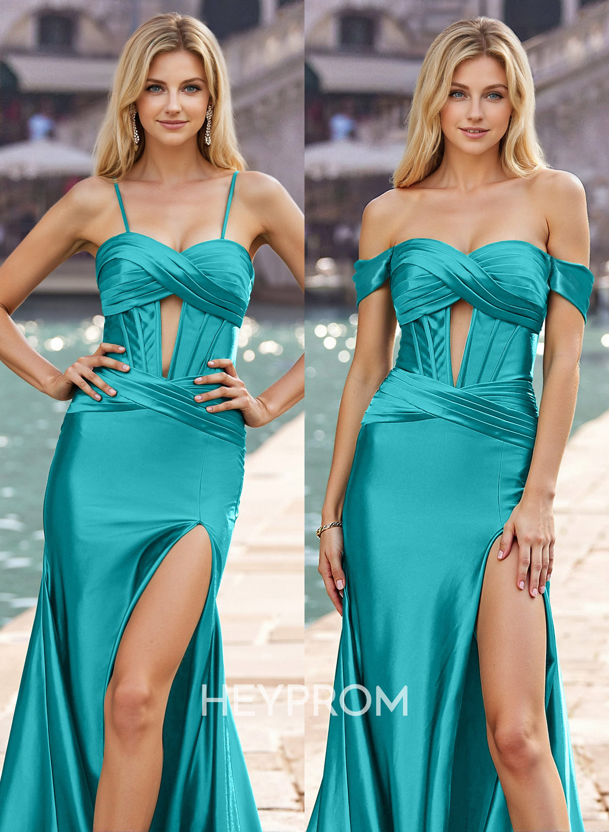 Cutout Sweetheart Detachable Strap Silk Like Satin Prom Dresses