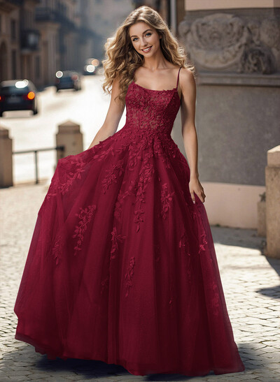 Illusion Corset Cross Back Princess Ball Gown Prom Dresses With Floral Applique