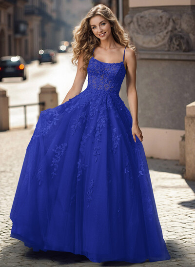 Illusion Corset Cross Back Princess Ball Gown Prom Dresses With Floral Applique