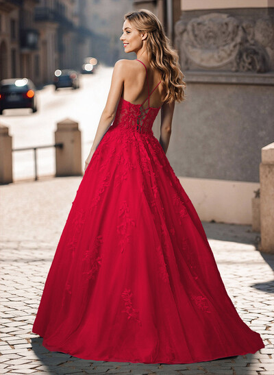 Illusion Corset Cross Back Princess Ball Gown Prom Dresses With Floral Applique