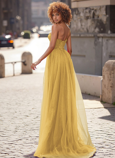 Exquisite Floral Applique Plunge One-Shoulder Tulle Prom Dresses