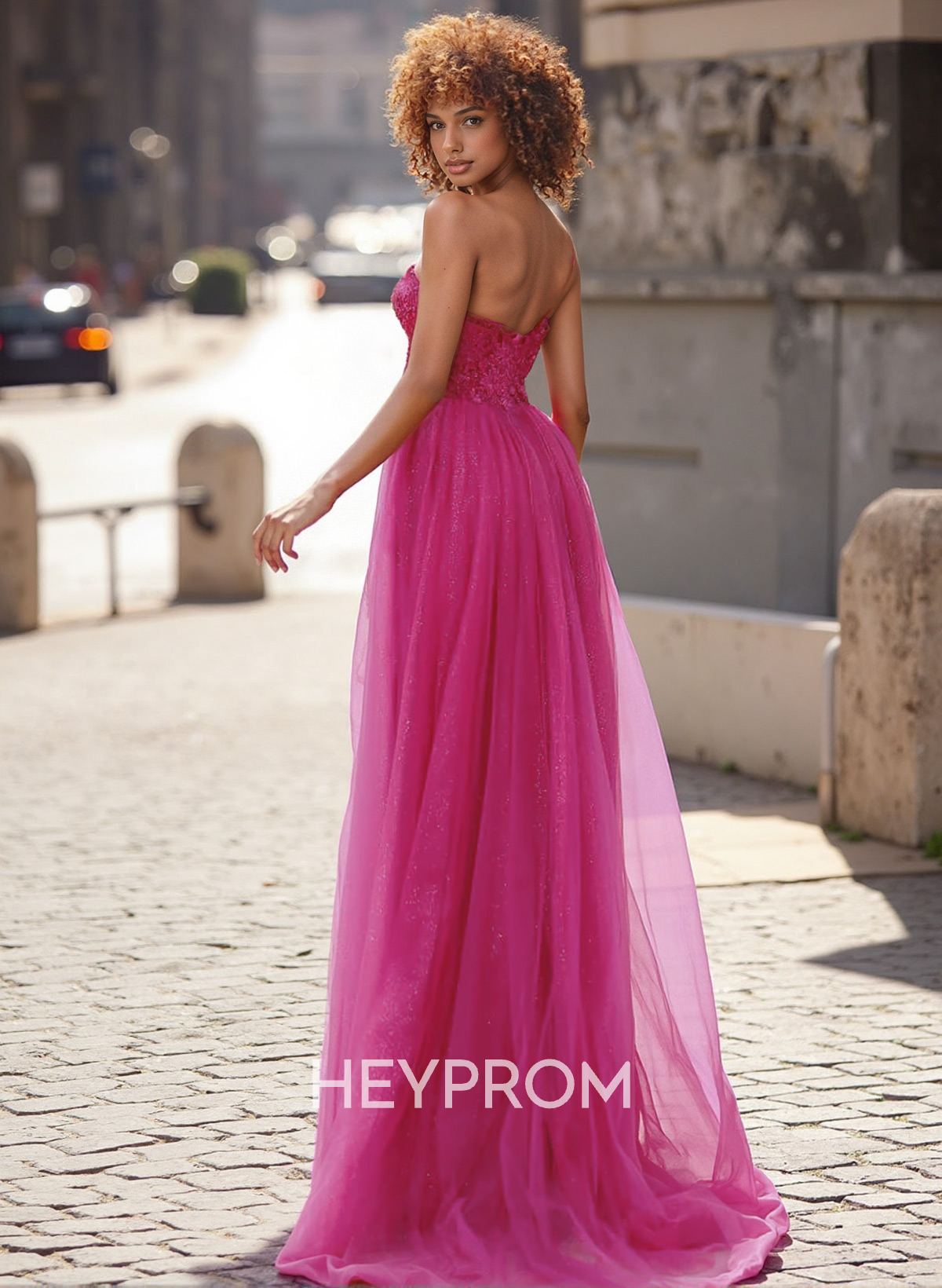 Exquisite Floral Applique Plunge One-Shoulder Tulle Prom Dresses