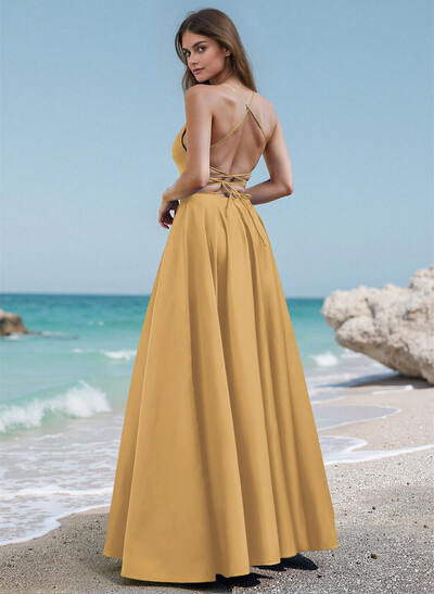Simple Strappy Back A-Line Prom Dresses With Spaghetti Straps