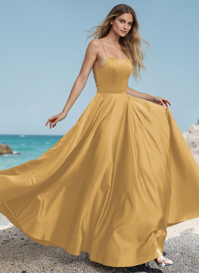 Simple Strappy Back A-Line Prom Dresses With Spaghetti Straps