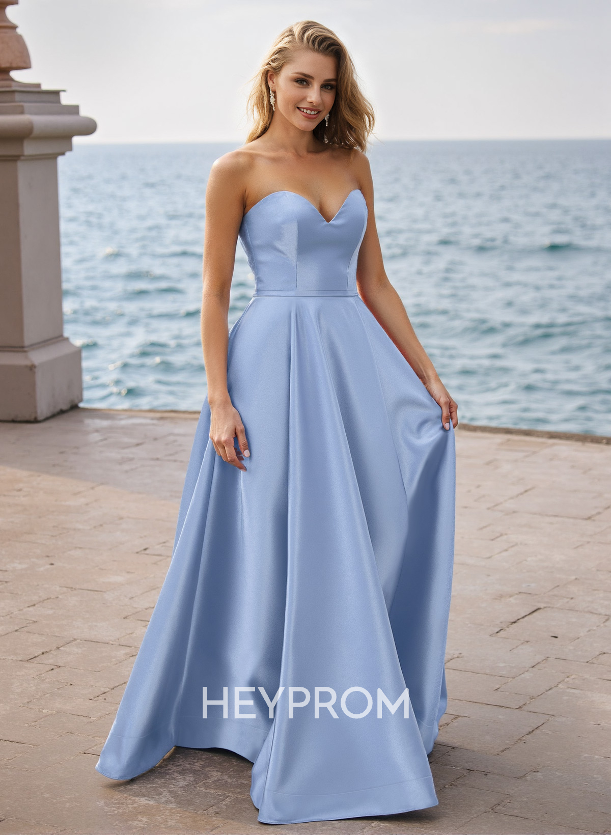 Simple A-Line Sweetheart Sleeveless Floor-Length Satin Prom Dresses
