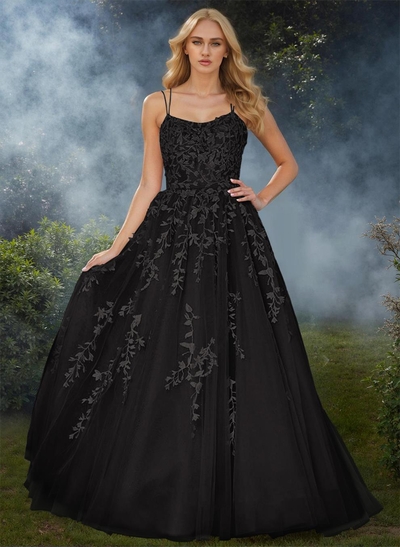 Sweet Dual Strap Tulle Strappy Back Prom Dresses With With Floral Applique