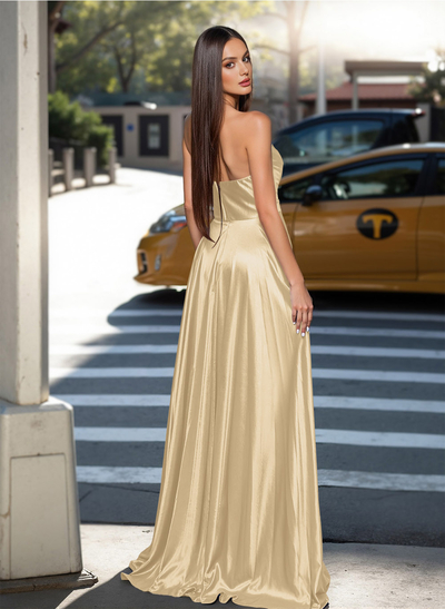Classy A-Line Sweetheart Silk Like Satin Prom Dresses With High Split