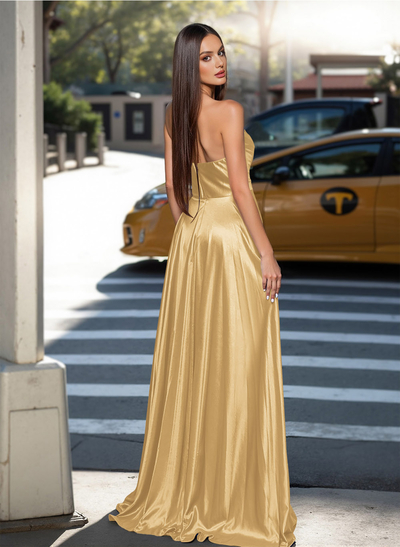 Classy A-Line Sweetheart Silk Like Satin Prom Dresses With High Split