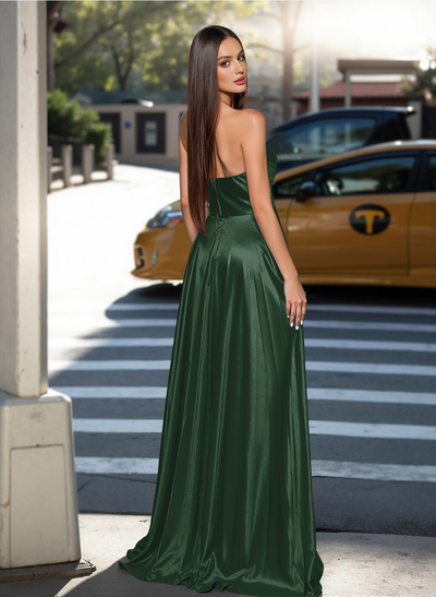 Classy A-Line Sweetheart Silk Like Satin Prom Dresses With High Split