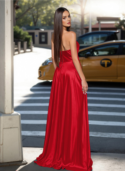 Classy A-Line Sweetheart Silk Like Satin Prom Dresses With High Split