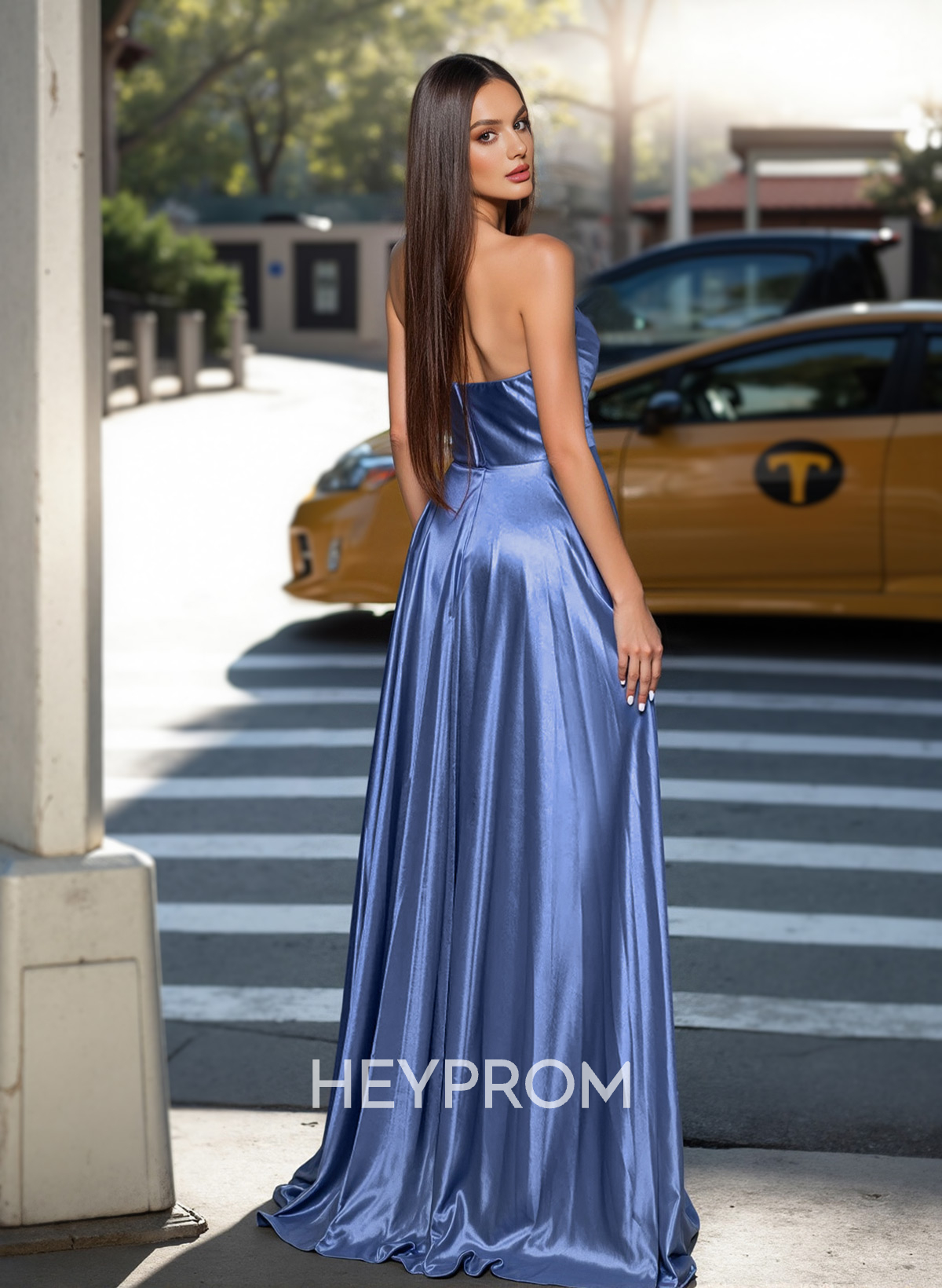 Classy A-Line Sweetheart Silk Like Satin Prom Dresses With High Split