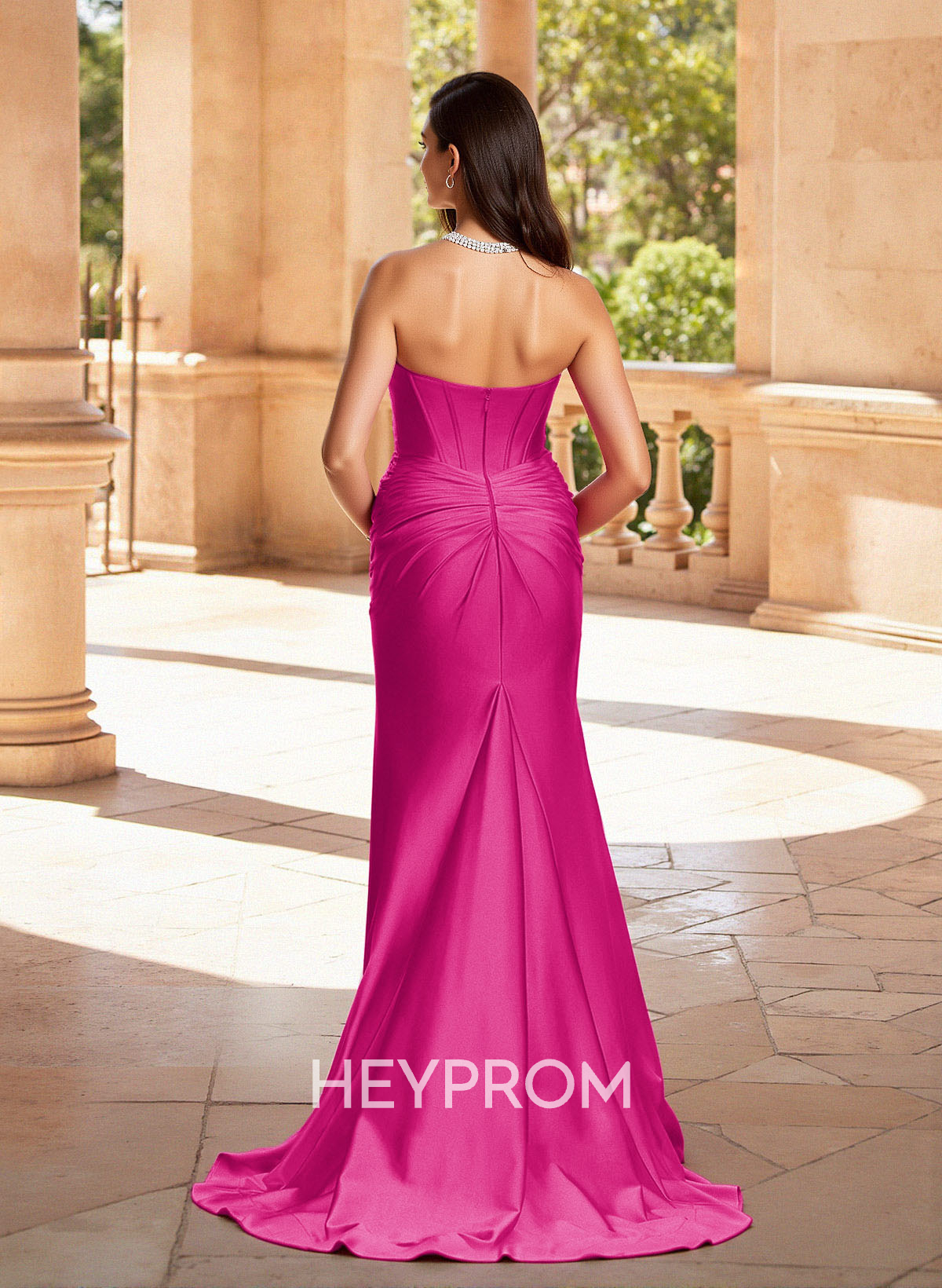 Sparkle Trumpet Halter Sleeveless Matte Satin Prom Dresses With High Split