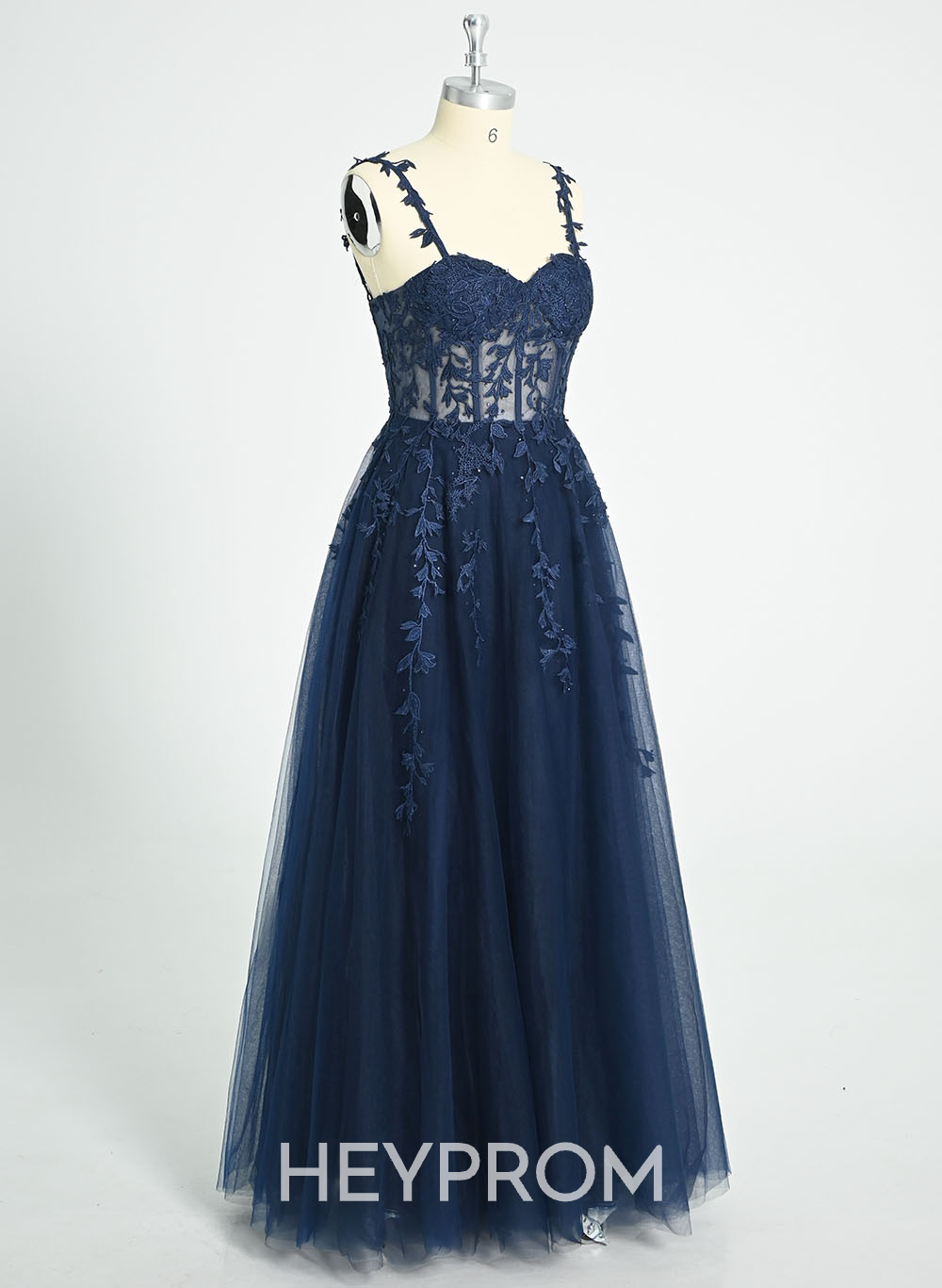 Princess Ball Gown Sweetheart Detachable Straps Tulle Prom Dresses With Lace Applique