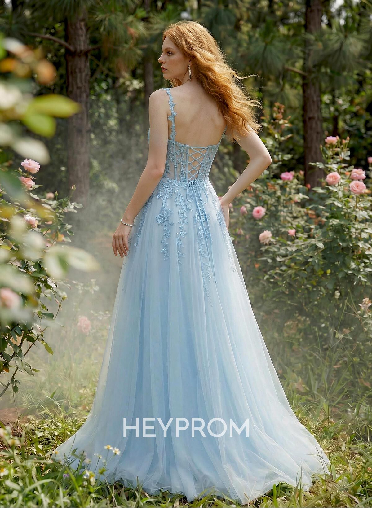 Princess Ball Gown Sweetheart Detachable Straps Tulle Prom Dresses With Lace Applique