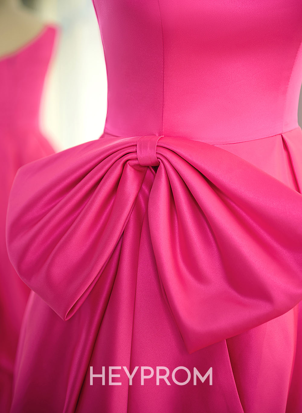 Modest One-Shoulder Bow Accented Satin Prom Dresses With High Split