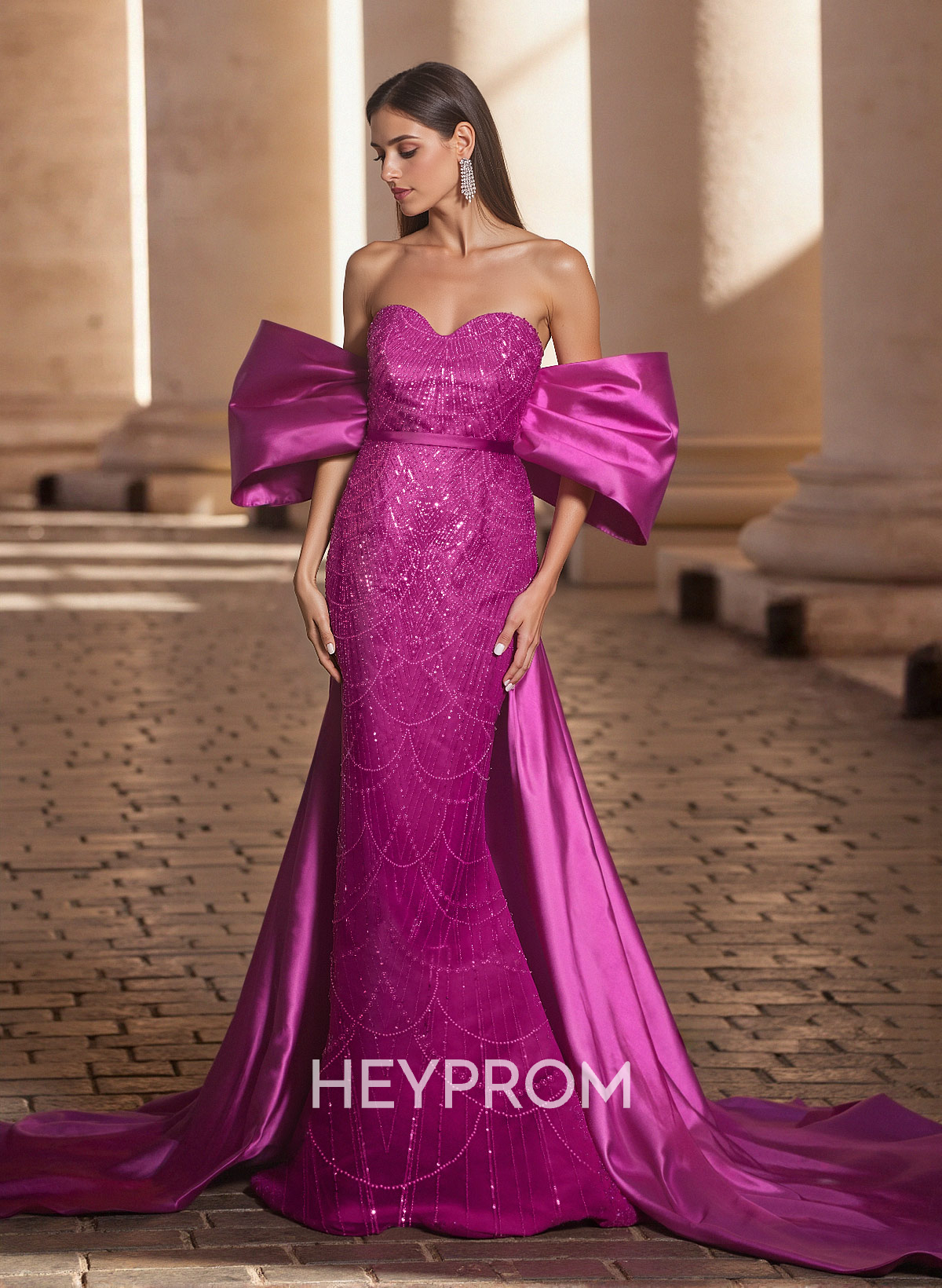 Luxury Sweetheart Off-The-Shoulder Sweep Train Satin/Lace Prom Dresses