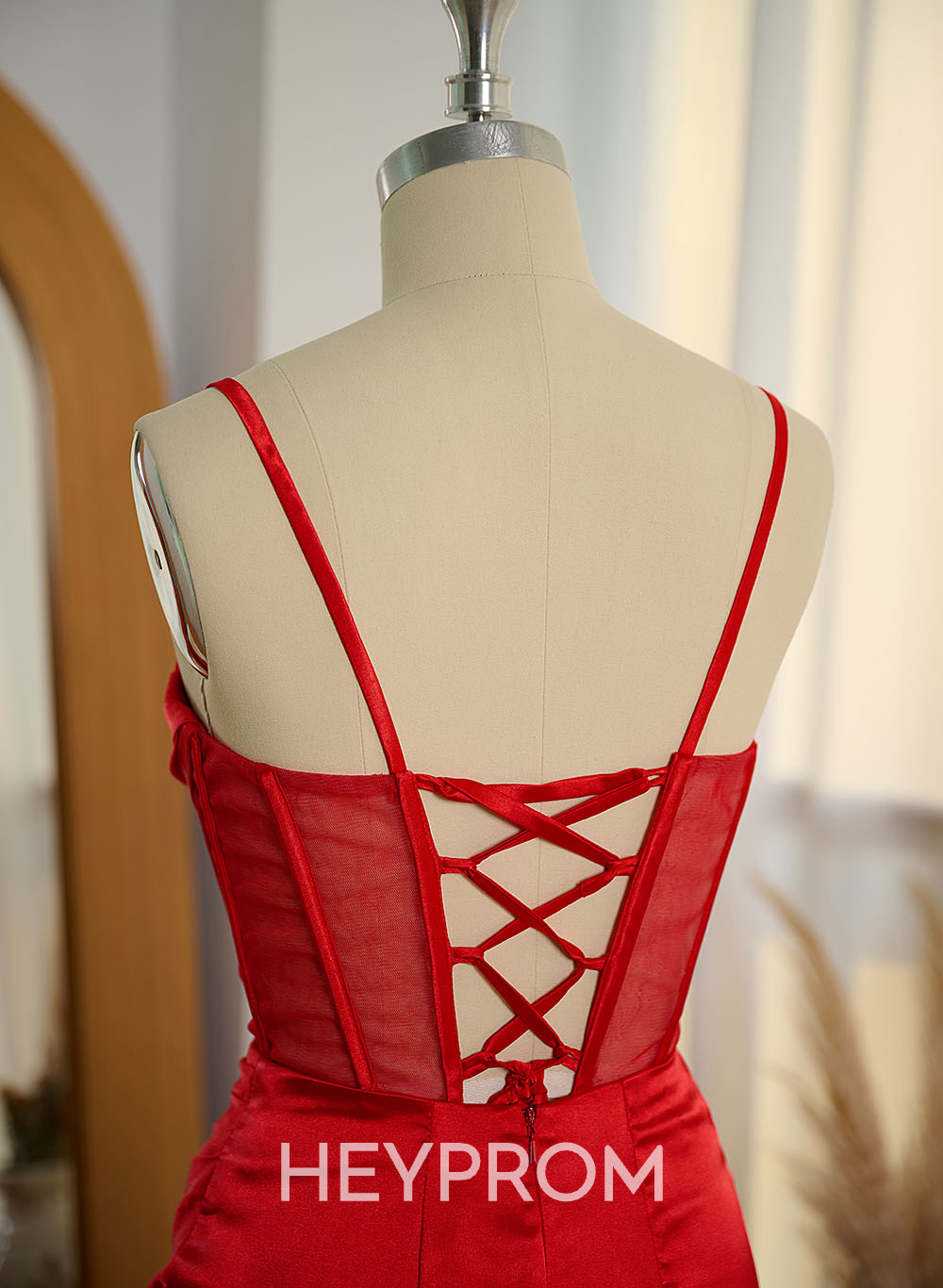 Sexy Sweetheart Sleeveless Silk Like Satin Lace Up Back Prom Dresses With High Split