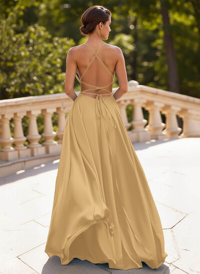 Classic A-Line Spaghetti Straps Chiffon Prom Dresses With Lace Up Back