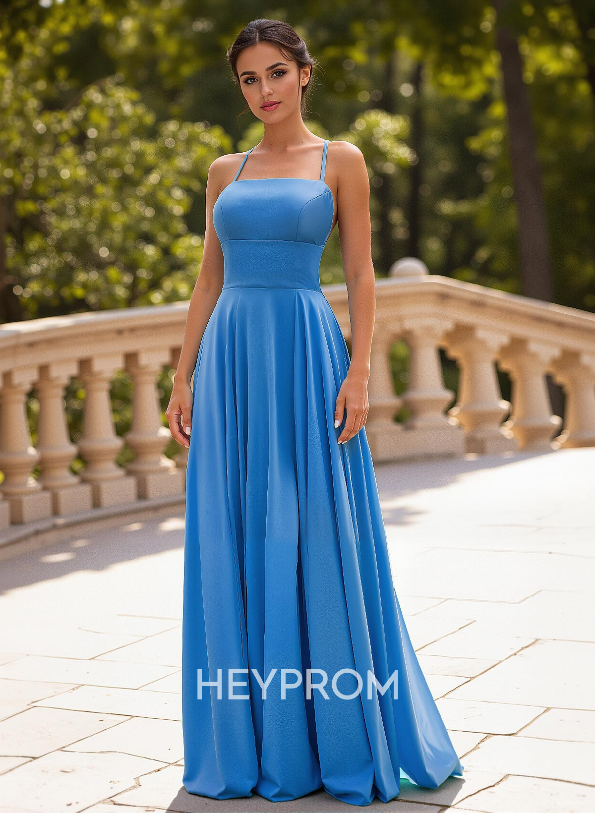 Classic A-Line Spaghetti Straps Chiffon Prom Dresses With Lace Up Back