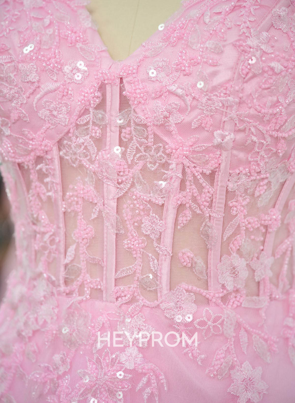 Sweet & Flow A-Line V-Neck Lace/Tulle/Silk Like Satin Prom Dresses With Appliques Lace