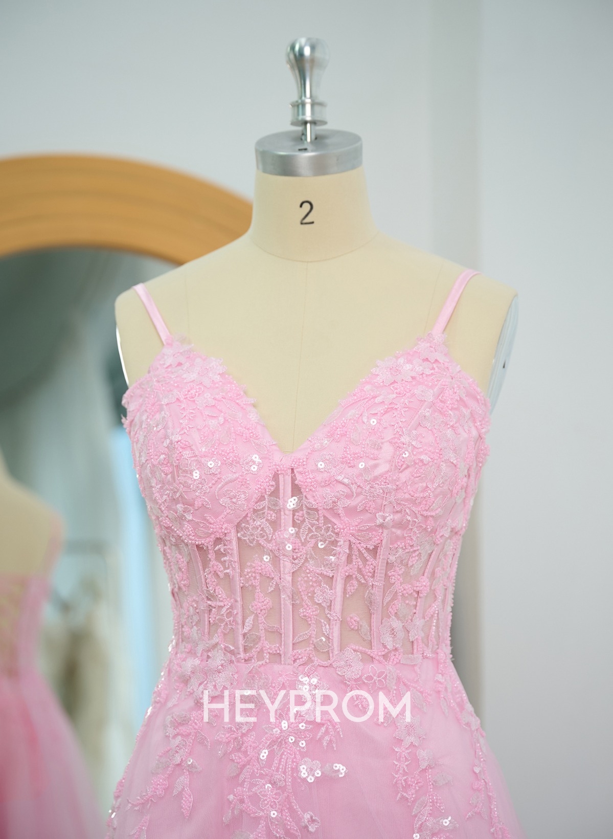 Sweet & Flow A-Line V-Neck Lace/Tulle/Silk Like Satin Prom Dresses With Appliques Lace