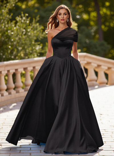 Whimsical A-Line One-Shoulder Satin Prom Dresses