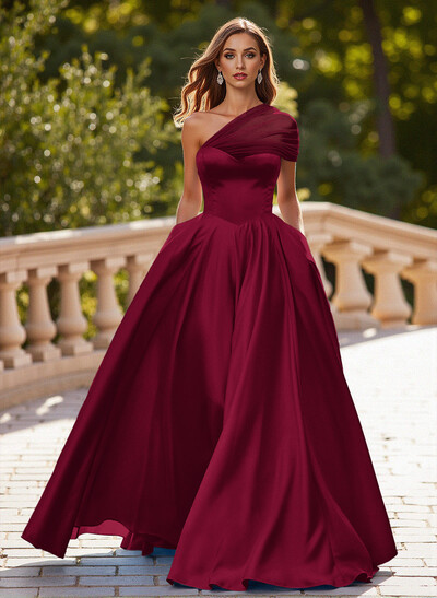 Whimsical A-Line One-Shoulder Satin Prom Dresses