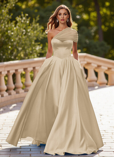 Whimsical A-Line One-Shoulder Satin Prom Dresses