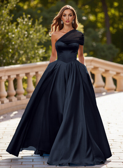 Whimsical A-Line One-Shoulder Satin Prom Dresses