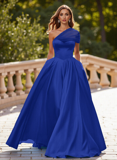Whimsical A-Line One-Shoulder Satin Prom Dresses