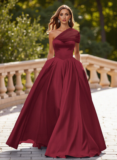 Whimsical A-Line One-Shoulder Satin Prom Dresses