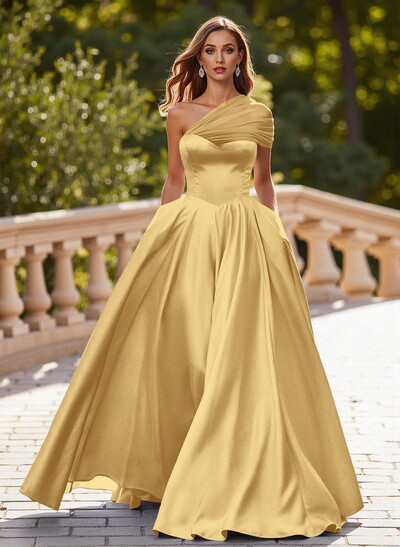 Whimsical A-Line One-Shoulder Satin Prom Dresses