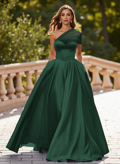 Whimsical A-Line One-Shoulder Satin Prom Dresses
