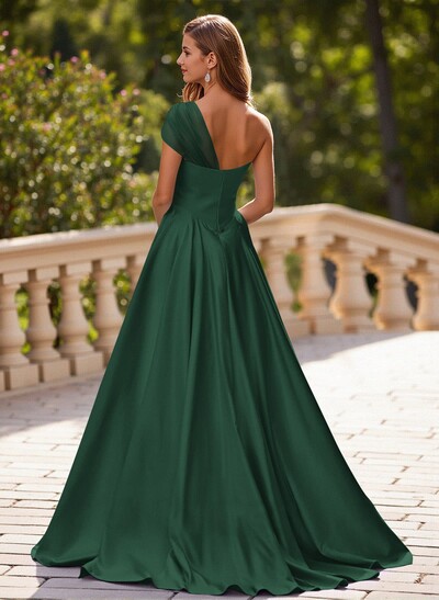 Whimsical A-Line One-Shoulder Satin Prom Dresses