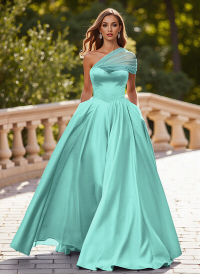 Whimsical A-Line One-Shoulder Satin Prom Dresses