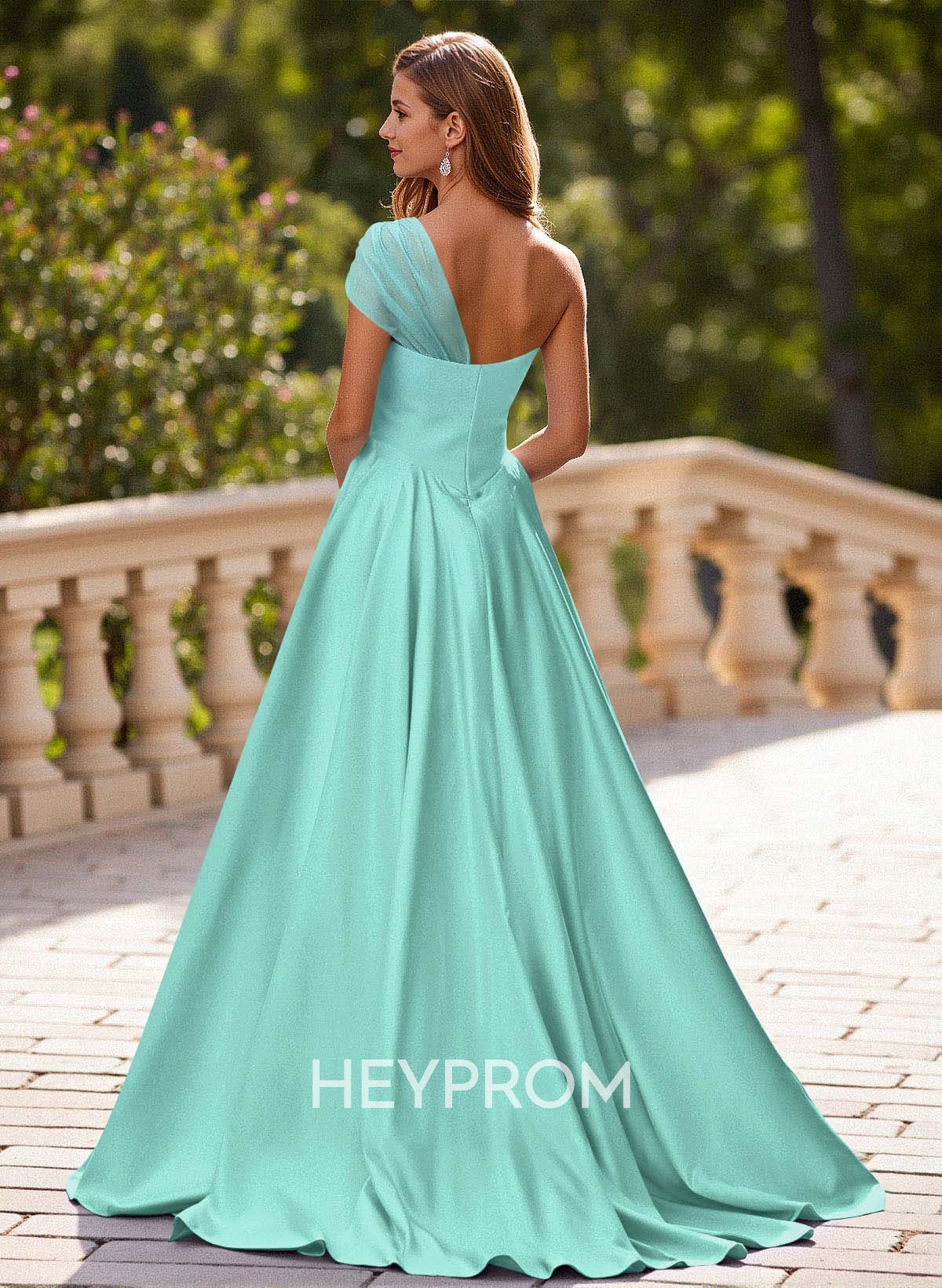 Whimsical A-Line One-Shoulder Satin Prom Dresses