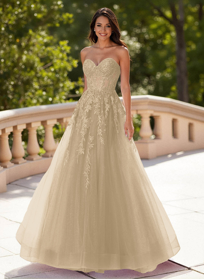 Dreamy Sweetheart Illusion Corset A-Line Sweep Train Lace/Tulle Prom Dresses