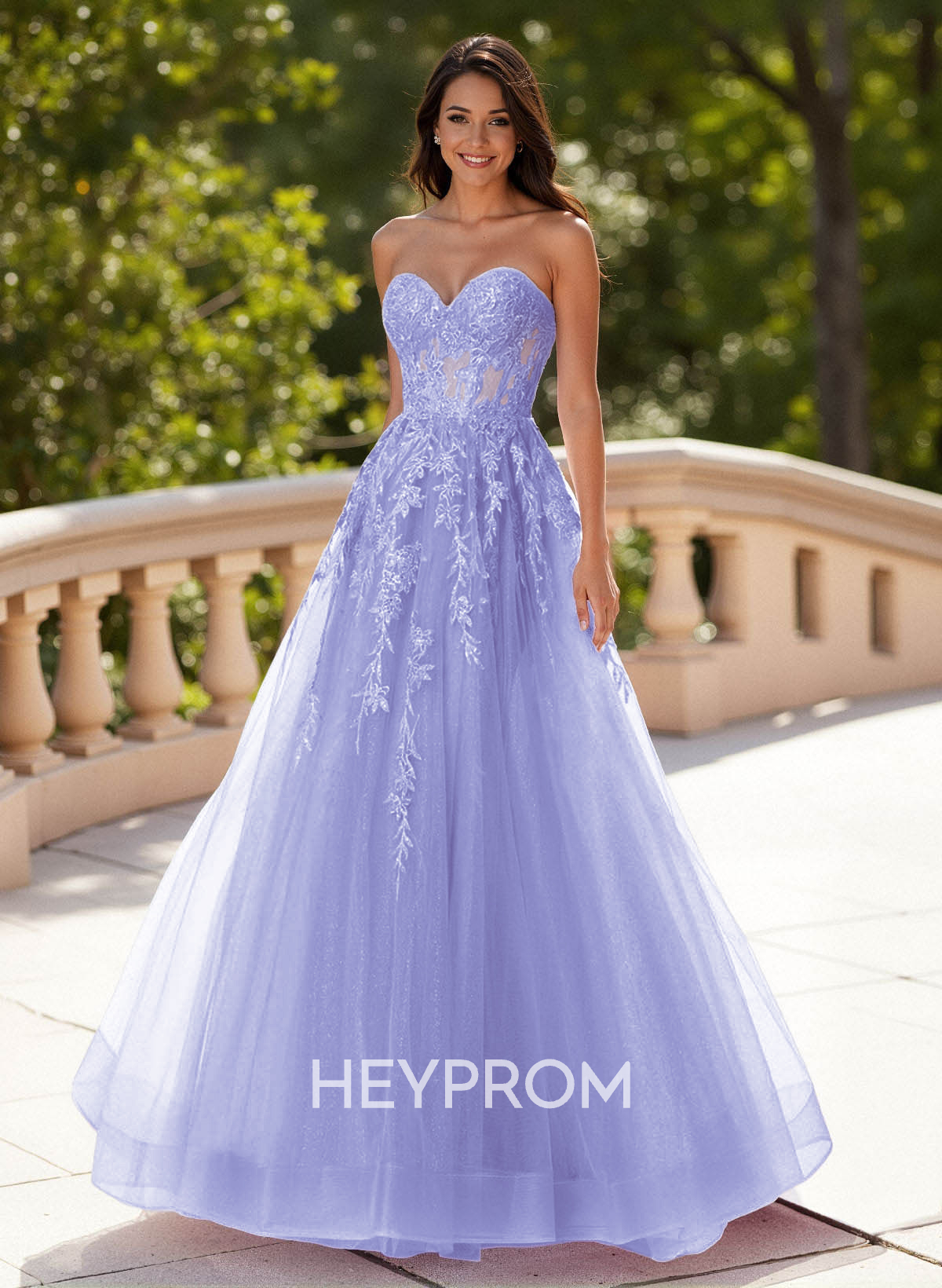 Dreamy Sweetheart Illusion Corset A-Line Sweep Train Lace/Tulle Prom Dresses