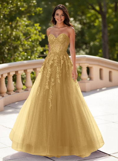 Dreamy Sweetheart Illusion Corset A-Line Sweep Train Lace/Tulle Prom Dresses