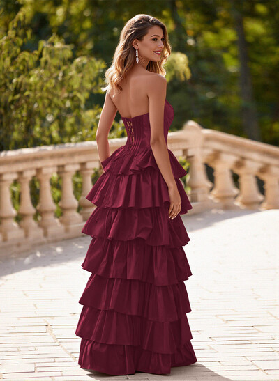 Princess Ball Gown A-Line Charmeuse Prom Dresses With Tiered Skirt